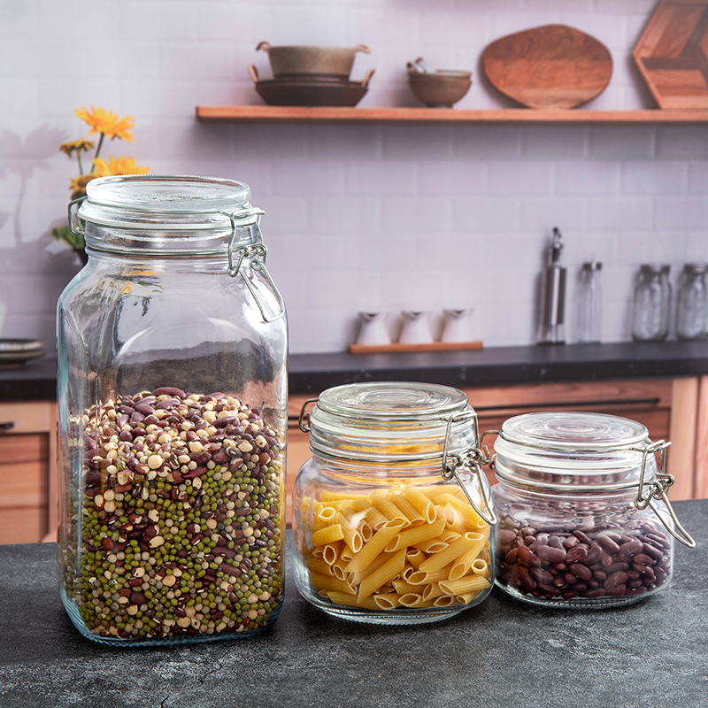 clear glass kitchen storage jar