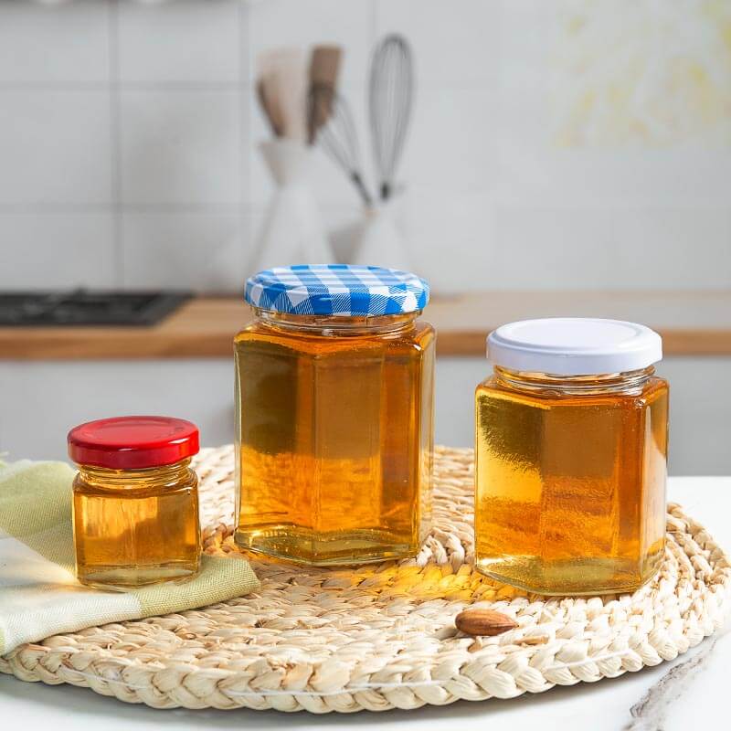 hexagon glass honey jar