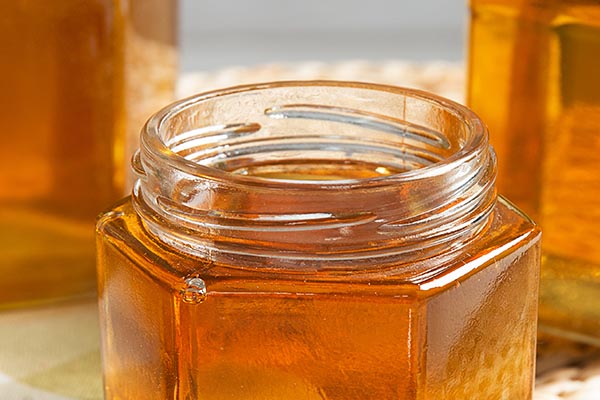 glass hexagon honey jar