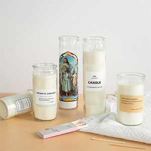 religious glass candle jar
